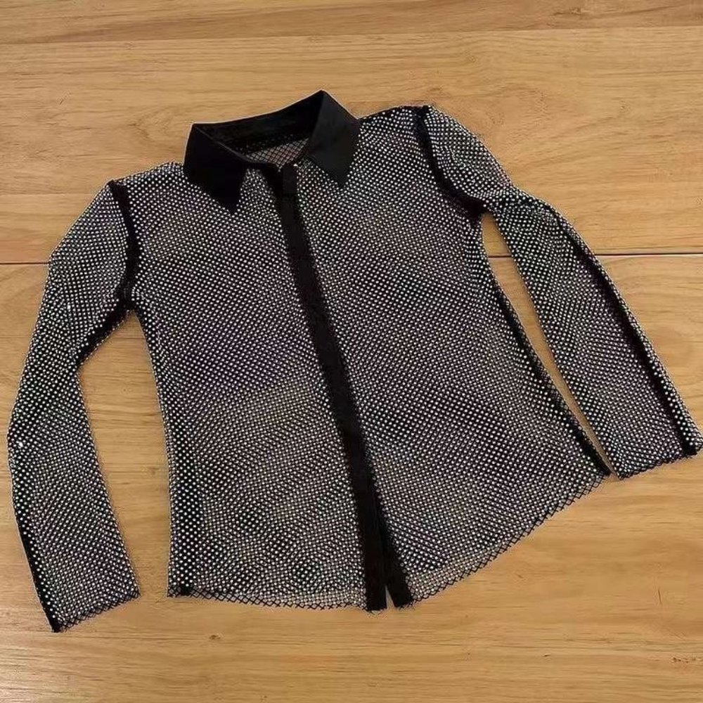 Black Color Rhinestone Shirt - Picture 2 of 2